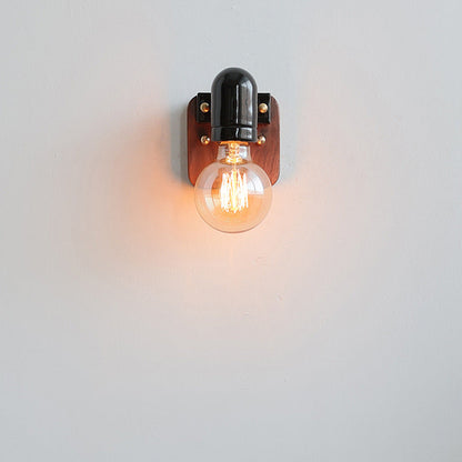 Ceramic Glass Shade Wood Base 1-Light Wall Sconce Lamp