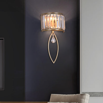 Crystal Half Column Oval Ring 2-Light Wall Sconce Lamp