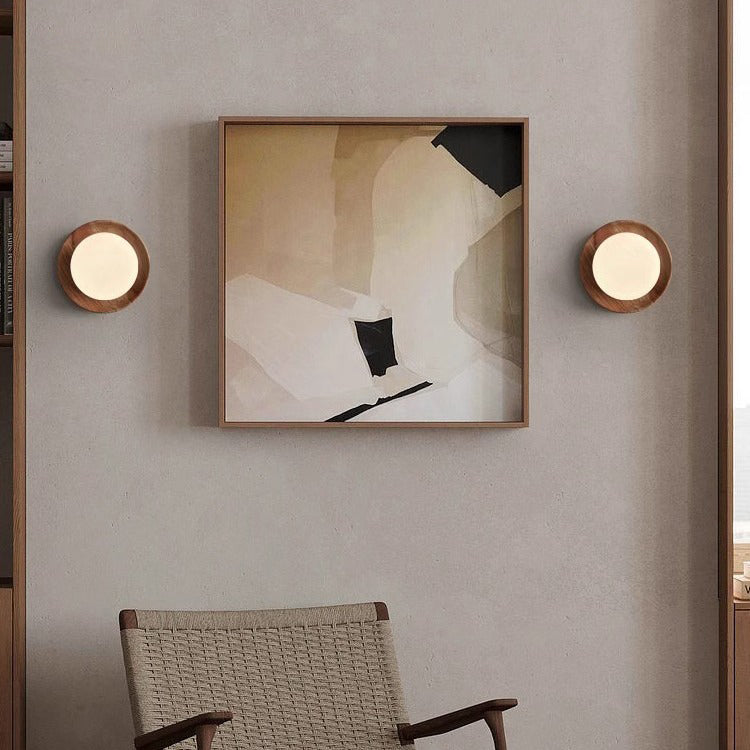 Modern Minimalist Round Glass Wood 1-Light Wall Sconce Lamp