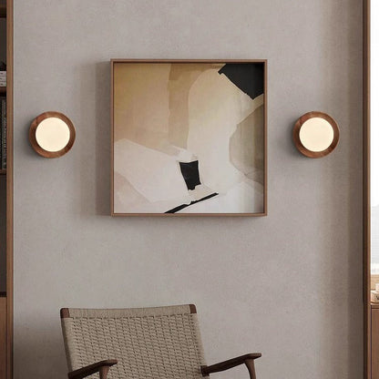 Modern Minimalist Round Glass Wood 1-Light Wall Sconce Lamp