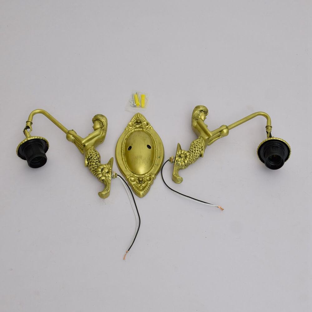 Tiffany Mermaid Stained Glass 2-Light Wall Sconce Lamp