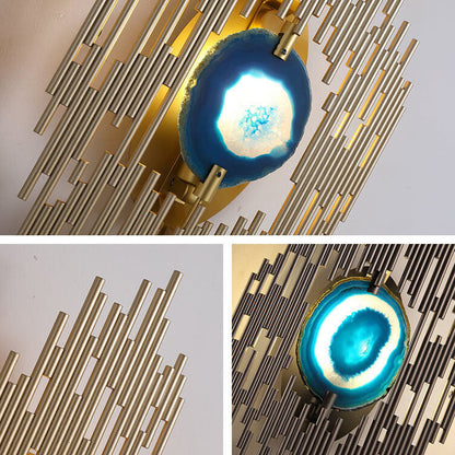 Light Metal Tube Blue Agate Slice 1-Light Wall Sconce Lamp