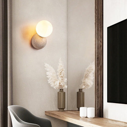 Japanese Round Ball Stone 1-Light Wall Sconce Lamp