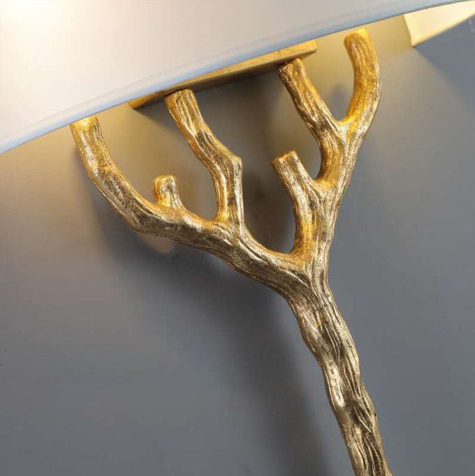 Europe Fabric Copper Branches 2-Light Wall Sconce Lamp