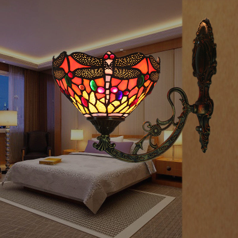 Tiffany Dragonfly Iron Glass 1-Light Wall Sconce Lamp
