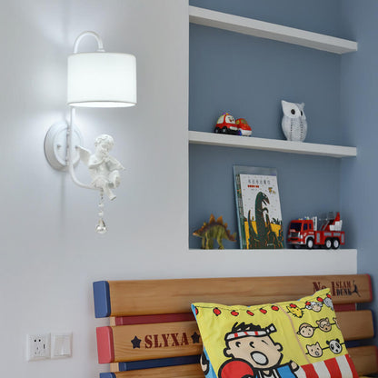 Angel Resin Round Fabric 1-Light Wall Sconce Lamp