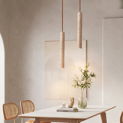Japanese Wabi Sabi Yellow Travertine Cylinder 1-Light Pendant Light