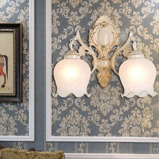 Light Full Copper Flower Shade 1/2- Light Wall Sconce Lamp