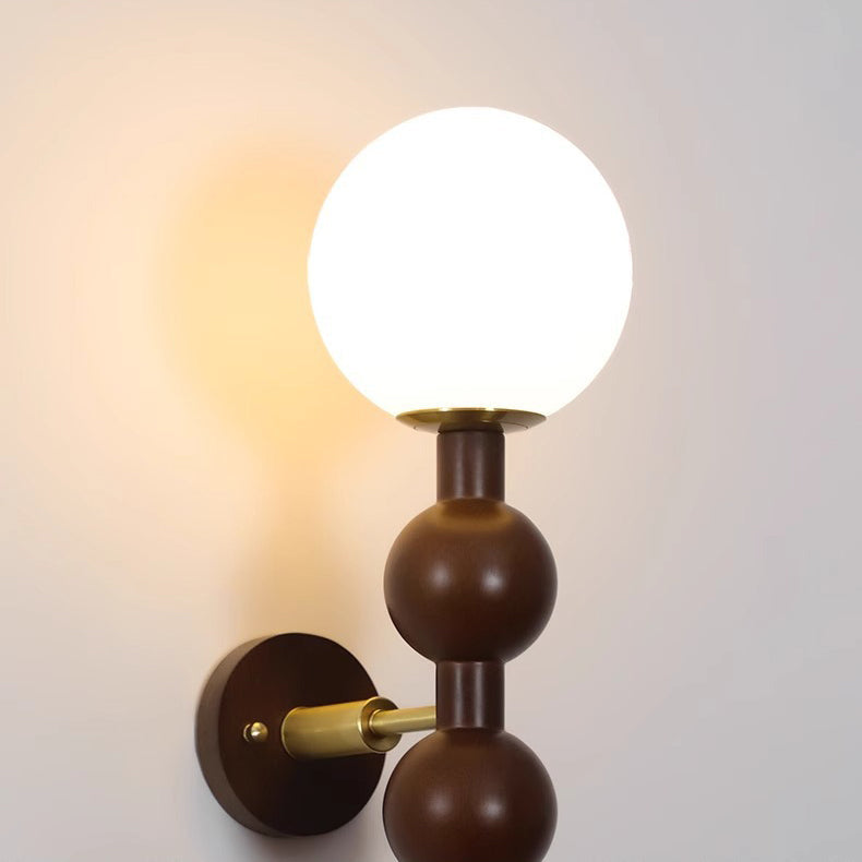 Cylinder Bead Wood Glass Metal 1-Light Wall Sconce Lamp