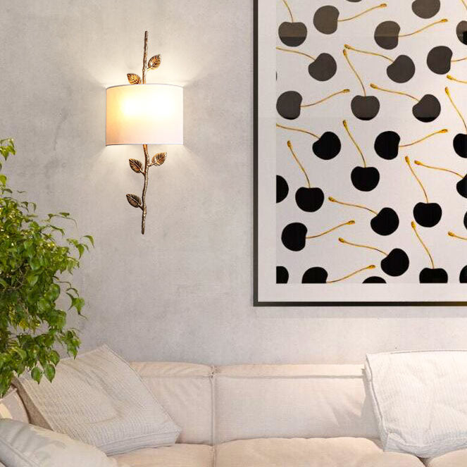 Luxury Copper Branch Leaf Fabric 2-Light Wall Sconce Lamp