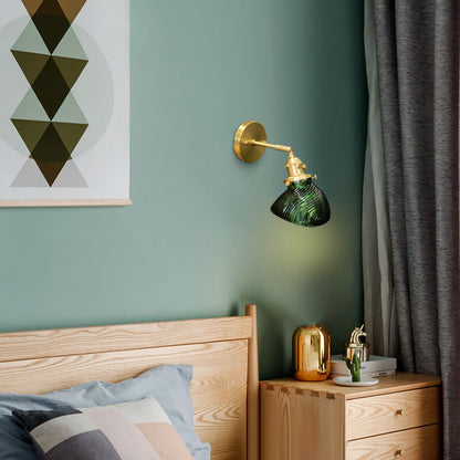 Emerald Glass Brass Straight Arm 1-Light Wall Sconce Lamp