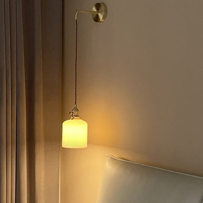 Round Cylinder Flower Brass Glass 1-Light Wall Sconce Lamp