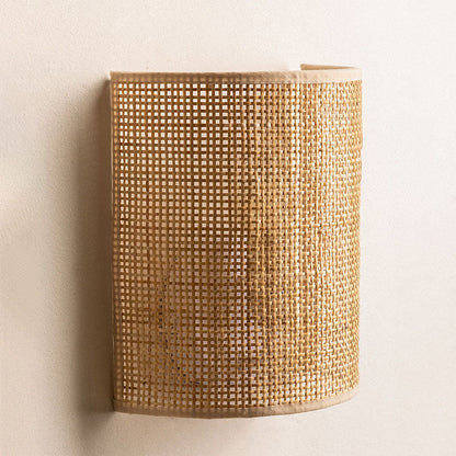 Japanese Rattan Semi-Cylinder 1-Light Wall Sconce Lamp