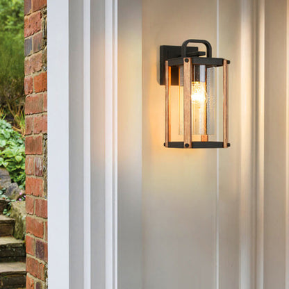 Simplicity Iron Glass 1-Light Outdoor Wall Sconce Lamp