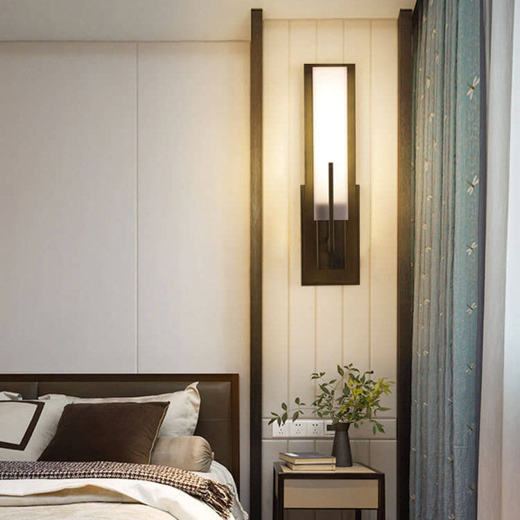 Chinese Iron Frame Cuboid Acrylic LED Wall Sconce Lamp