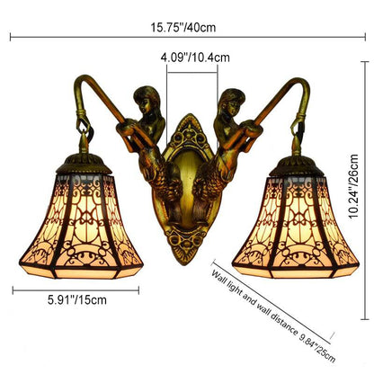 Tiffany Lamp Arm Stained Glass 2-Light Wall Sconce Lamp