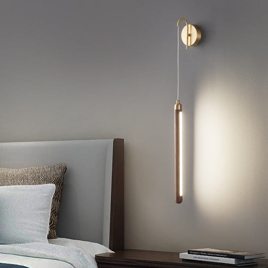 Minimalist Linear Wood Copper Acrylic LED Wall Sconce Lamp