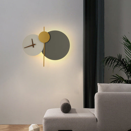Minimalist Round Iron Acrylic LED Clock Wall Sconce Lamp