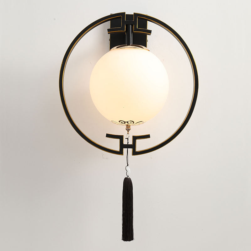 Chinese Iron Glass Round Ball 1-Light Wall Sconce Lamp