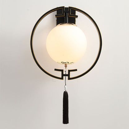 Chinese Iron Glass Round Ball 1-Light Wall Sconce Lamp