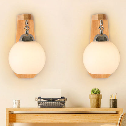 Minimalist Rustic Wooden Glass 1-Light Wall Sconce Lamp