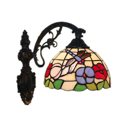 Tiffany Hanging Rod Iron Glass 1-Light Wall Sconce Lamp