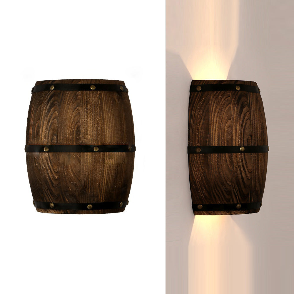 Wood Wine Barrel Design 1-Light Wall Sconce Lamp