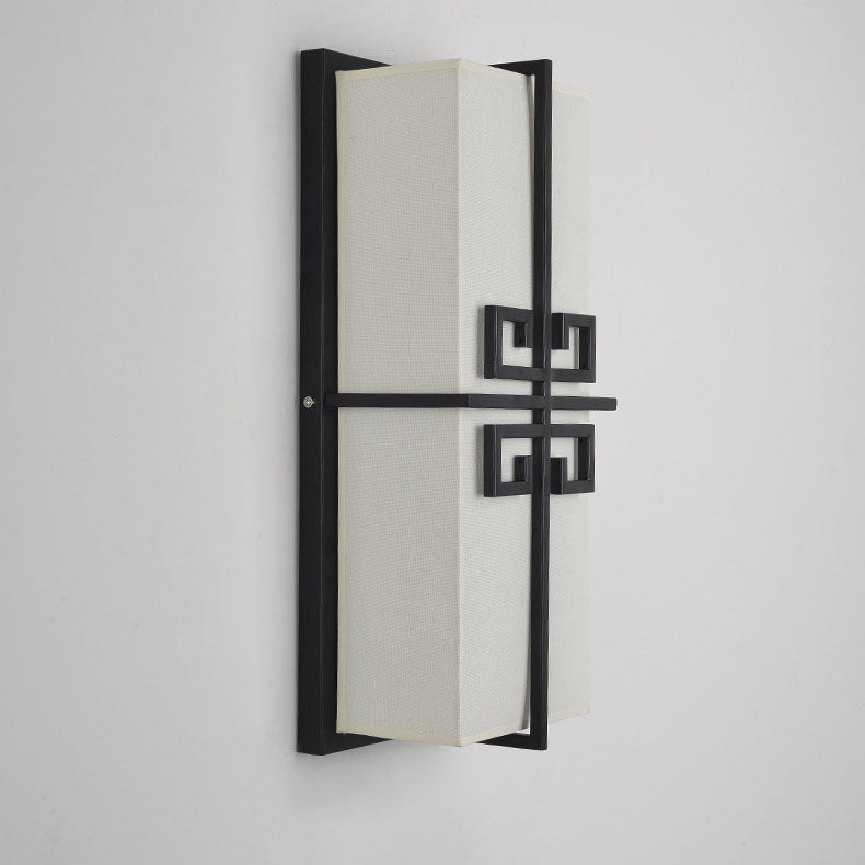 Chinese Rectangle Iron Fabric 2-Light Wall Sconce Lamp