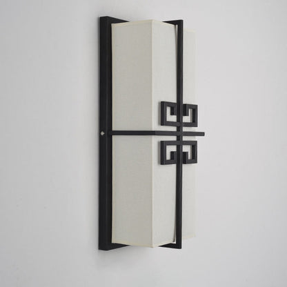 Chinese Rectangle Iron Fabric 2-Light Wall Sconce Lamp