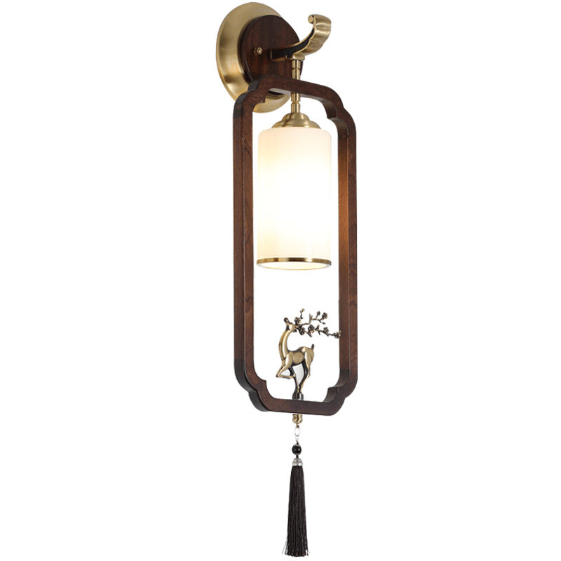 Chinese Rectangular Cylinder Deer 1-Light Wall Sconce Lamp