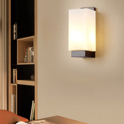Transitional Cylinder Wood Glass 1-Light Wall Sconce Lamp