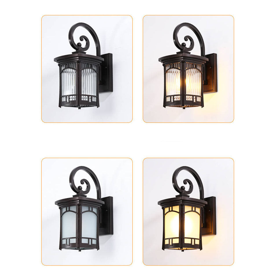 Square Carved 1-Light Outdoor Waterproof Wall Sconce Lamp