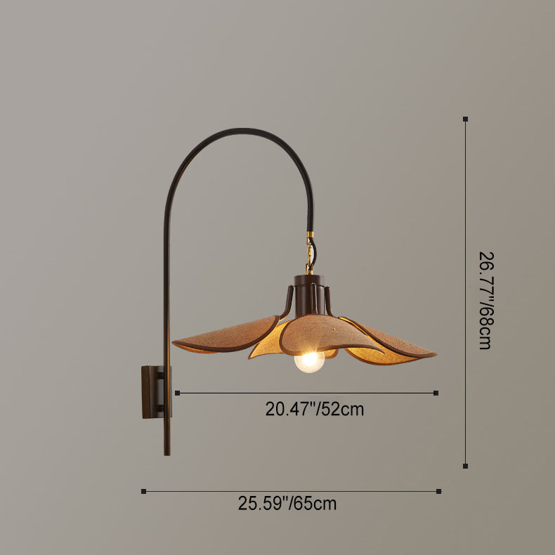 Japanese Floral Wooden Iron Fabric 1-Light Wall Sconce Lamp