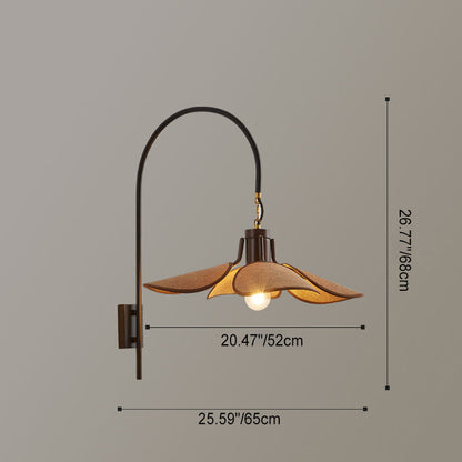 Japanese Floral Wooden Iron Fabric 1-Light Wall Sconce Lamp