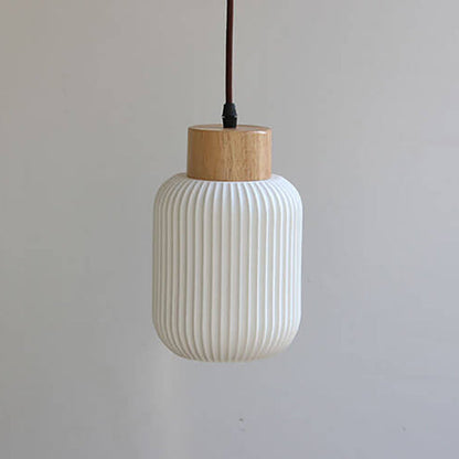 Nordic  White Ceramic Cylindrical Jar 1-Light Japanese Pendant Light