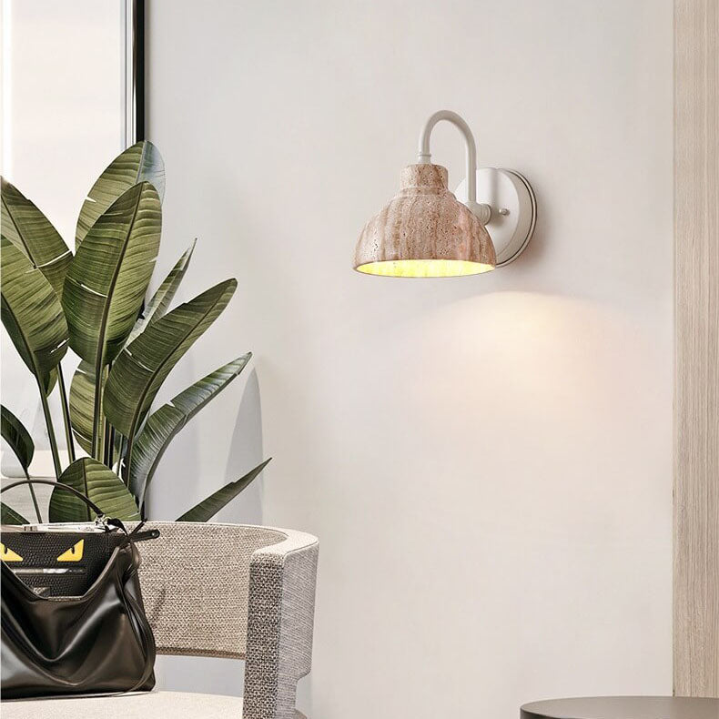 Japanese Travertine Bowl Shape 1-Light Wall Sconce Lamp