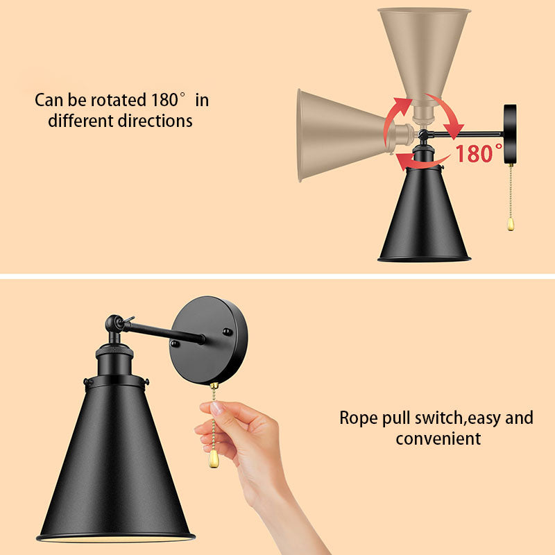 Industrial Iron Conical Shade 1-Light Wall Sconce Lamp