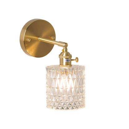 Glass Iron Copper Cylinder Round 1-Light Wall Sconce Lamp