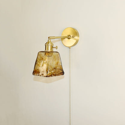 Brass Amber Square Glass Shade 1-Light Wall Sconce Lamp