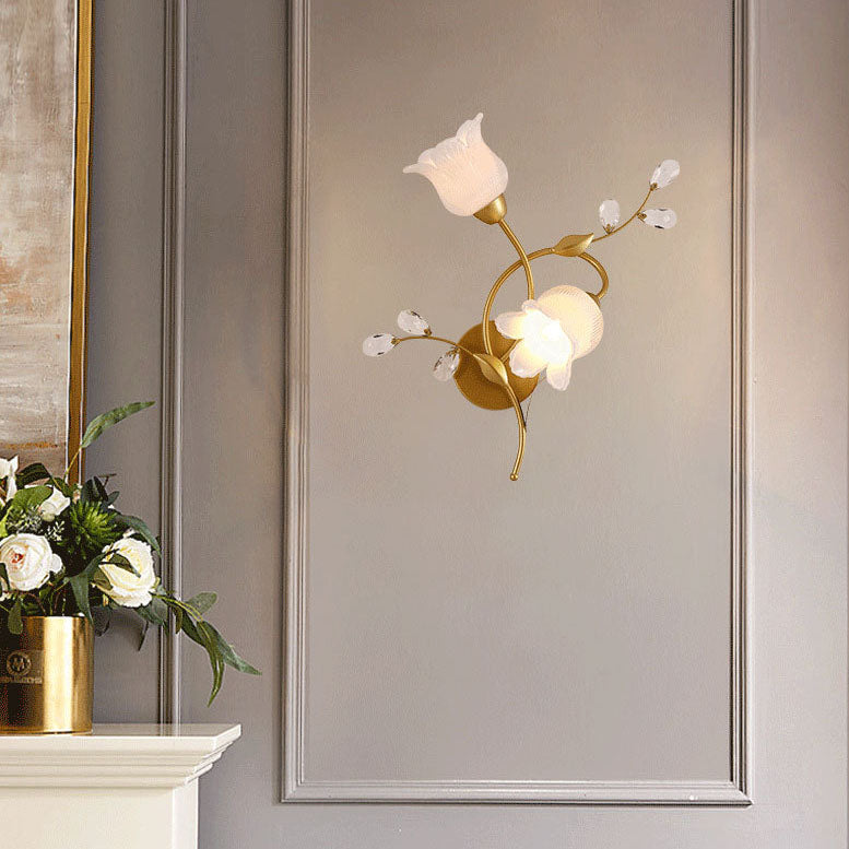 Deco Flower Hardware Glass Crystal 2-Light Wall Sconce Lamp