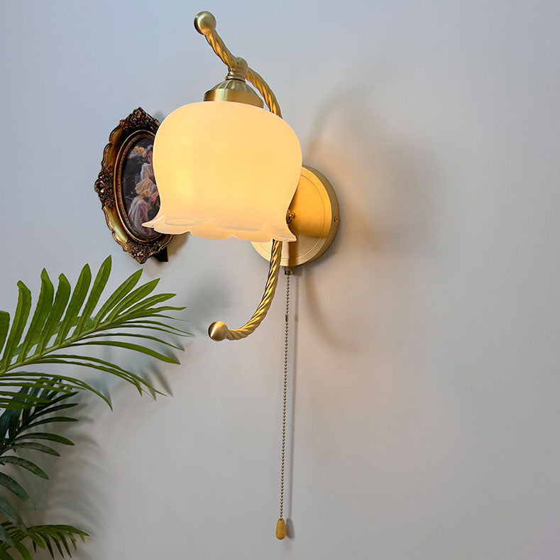 French Bracket Flower Glass Shade 1-Light Wall Sconce Lamp