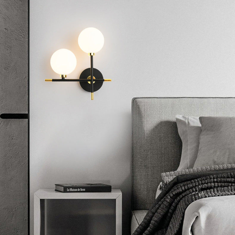 Scandinavian Glass Orb Iron 2-Light Wall Sconce Lamp