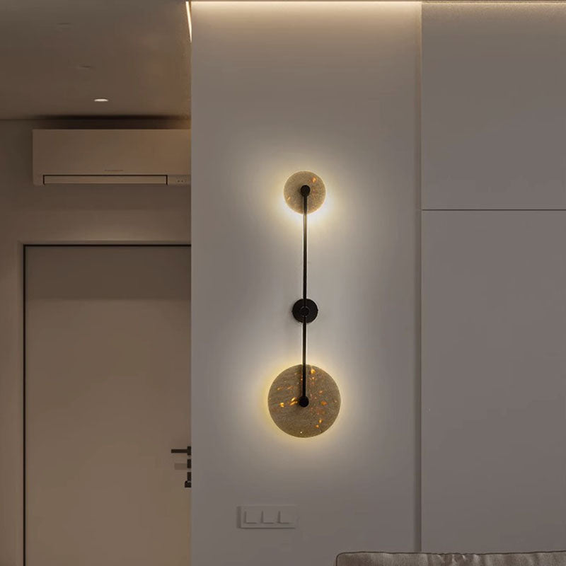 Geometric Circle Travertine Iron 2-Light Wall Sconce Lamp