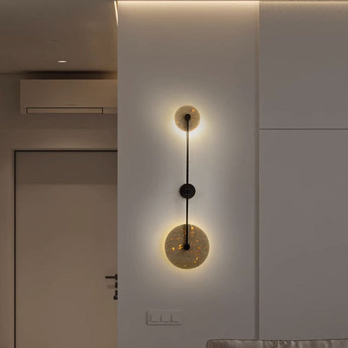 Geometric Circle Travertine Iron 2-Light Wall Sconce Lamp