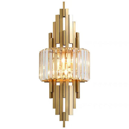 Metal Cylinder Strip Rhombic 2-Light Wall Sconce Lamp