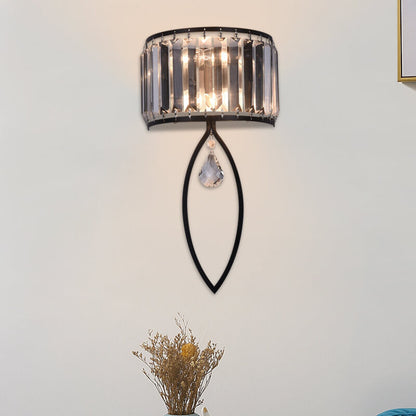 Crystal Half Column Oval Ring 2-Light Wall Sconce Lamp