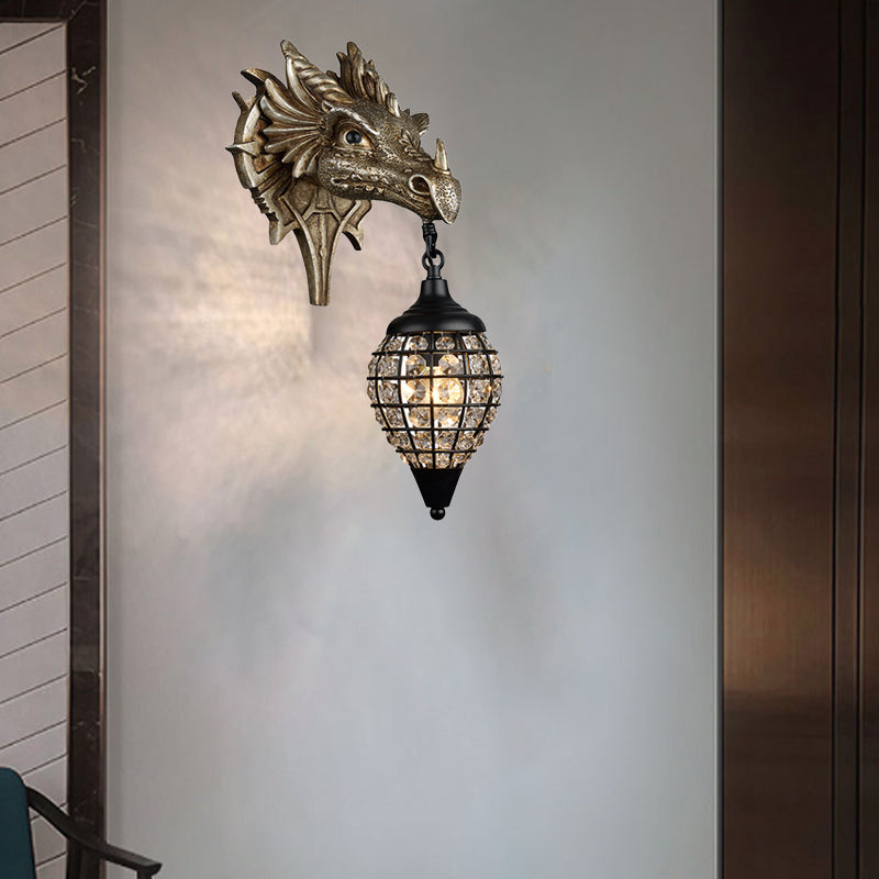 European Dragon Crystal Iron Resin 1-Light Wall Sconce Lamp