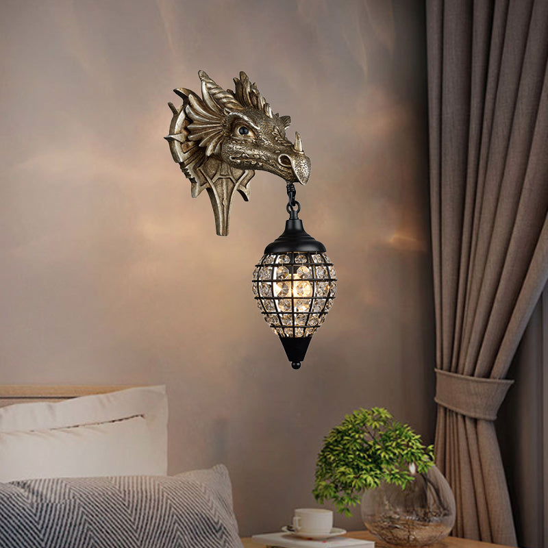 European Dragon Crystal Iron Resin 1-Light Wall Sconce Lamp