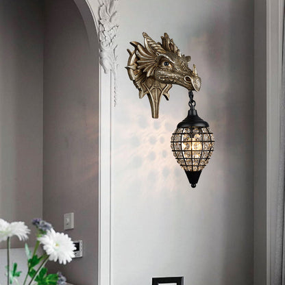 European Dragon Crystal Iron Resin 1-Light Wall Sconce Lamp