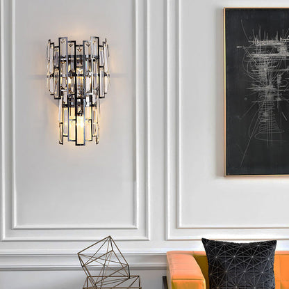 Double Stainless Steel Crystal 3-Light Wall Sconce Lamp